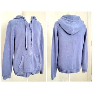 Chico's Cable Knit Full Zip Sweater Hoodie 100% Cotton Size 2/L